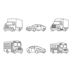 Aufkleber - Vehicles including cars trucks and buses isolated on white background