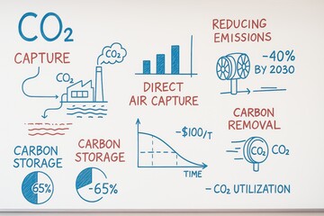 Poster - CO2 Capture Diagram with Emission Reduction, Carbon Storage, and Direct Air Capture Concepts