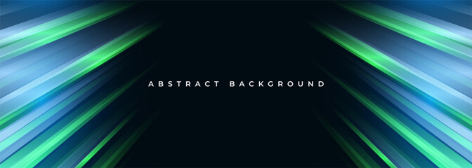 Poster - Black modern wide abstract technology background with glowing high-speed and movement light effect. Vector illustration