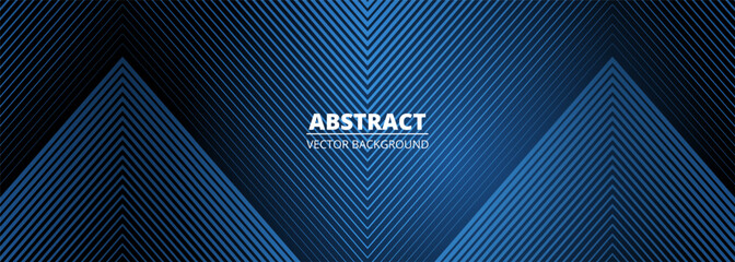 Poster - Dark blue modern geometric abstract wide banner with triangle stripes. Vector illustration background