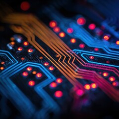 Poster - Close up of vibrant glowing circuit board