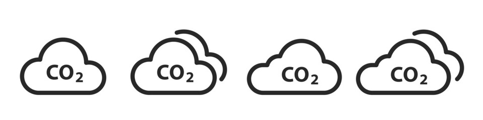 Cloud co2 reduction vector icon set. Reduce co2 gas line symbol. Carbon reduction cloud sign. Editable line vector illustration and PNG transparent