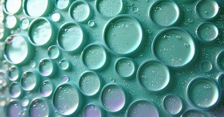 Aufkleber - Abstract macro photo shows colorful oil droplets suspended in water. Bubbles create interesting texture, vibrant hues.