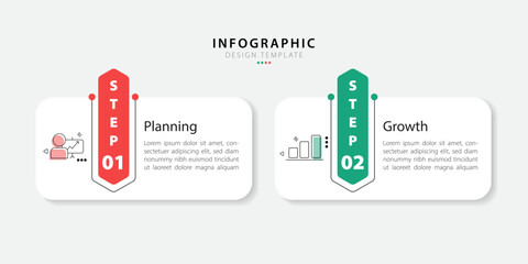 Poster - Business infographic template. 2 Step timeline journey. Process diagram, 2 options on white background, Infograph elements vector illustration.