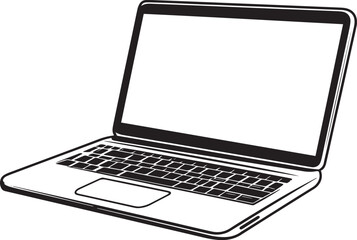 Fototapete - Minimalistic black vector illustration of a laptop with a linear outline.