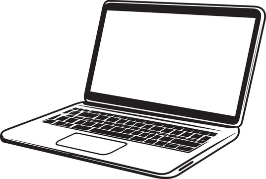 Minimalistic black vector illustration of a laptop with a linear outline.