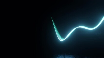 Poster - Futuristic blue wave technology, Abstract glowing wave lines on dark blue background. Electric neon flow line background neon laser data transfer volna effect. Big data visualization. 4k, 3d animation
