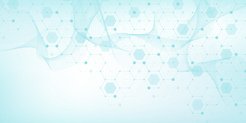 Aufkleber - Modern health care or medical background design. Health care innovation concept. Horizontal header web banner. Abstract geometric background with hexagon shapes for medicine, science, chemistry.