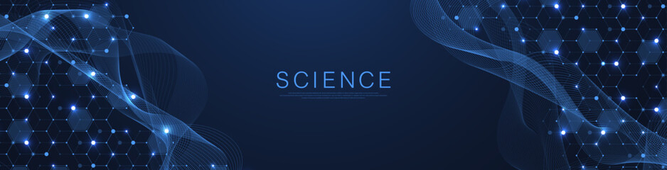 Aufkleber - Molecular abstract structure and genetic engineering DNA. Healthcare and medicine background concept. Scientific research background. Wave flow. Innovation pattern. Vector illustration.