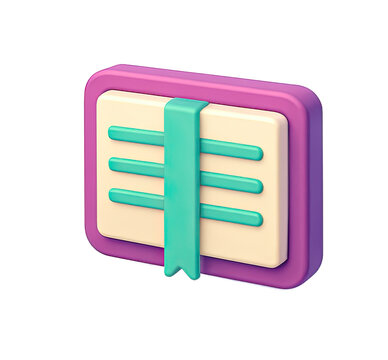 A 3D rendering of a purple and yellow rectangular object with a green ribbon in the center, set against a transparent background