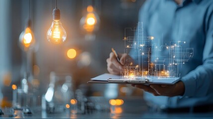 Poster - Innovative business planning modern office digital transformation bright environment close-up view conceptual approach