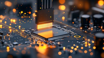 Poster - Innovative chip manufacturing process technology lab digital image high-tech environment close-up view future concepts