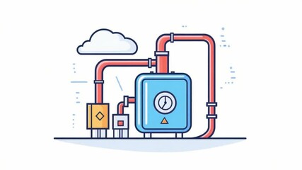 Poster - Modern Illustration of Industrial Pipe System and Equipment with Colorful Design Elements for Infographics and Presentations