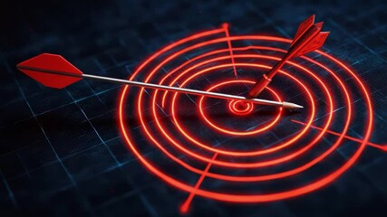 Poster - Red Target with Arrow Hitting the Center Representing Precision in Goals and Achievements in a Digital Style