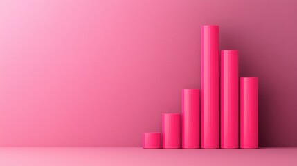 Poster - Pink 3D bar chart with five vertical bars of varying heights on a textured pink background.