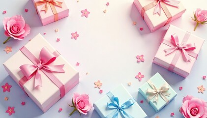 Wall Mural - subtle pastel gift box pattern, watercolor effect, pattern, peaceful, background
