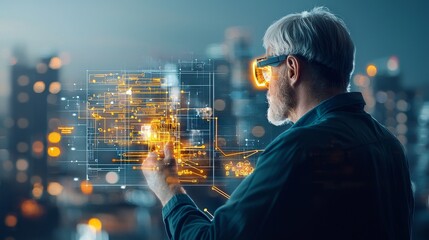 Poster - Innovative technology development urban environment digital interaction high-tech cityscape futuristic perspective