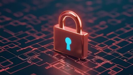 Poster - Digital Security Concept with Bronze Padlock and Circuit Board Background Featuring Keyhole for Cyber Protection