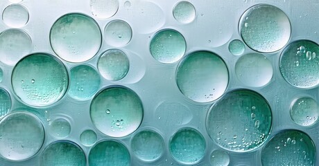 Aufkleber - Abstract bubbles, teal hues, macro photography. Fluid shapes create interesting visual texture, light refraction visible.