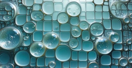 Aufkleber - Abstract pattern. Bubbles, cells, liquid shapes create mosaic texture. Teal hues dominate composition, offering organic feel.