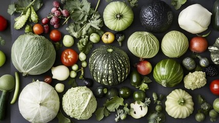 Poster - Fresh Assortment of Green Vegetables on a Dark Background Generative AI
