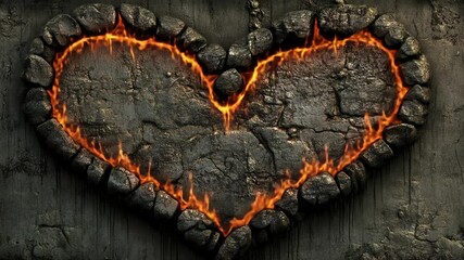Poster - Heart Shaped Design Created With Stones and Flames Generative AI