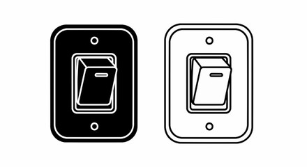 Fototapete - This high-quality vector image features two black light switch icons: a solid silhouette and an outline version with a toggle, dash, and circle, all with fine details.