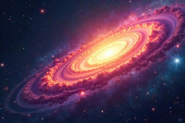 a celestial being, radiating vibrant light and cosmic energy, creates a masterpiece with a swirling 