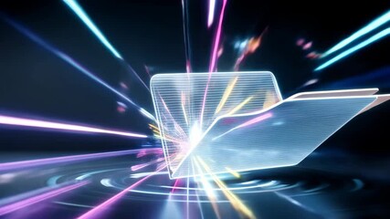 Poster - Digital folder with colorful light streaks and glowing lines, motion blur effect symbolizing fast futuristic data transfer technology concept