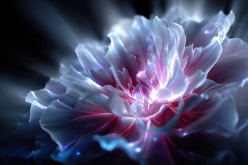 Poster - Vibrant flower glowing in ethereal light with swirling colors in a dark background