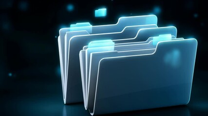 Poster - Digital glowing folder and file icons with blue light effects representing data storage, organization, and technology futuristic digital environment