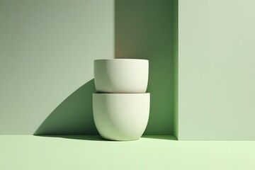 Poster - Modern minimalist design featuring two ceramic bowls against a soft green background