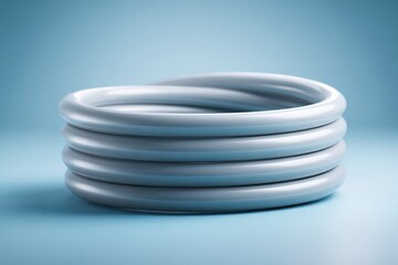 Poster - Flexible white tubing coiled on blue background against soft light enhances design aesthetics with smooth curves and modern appeal