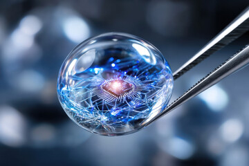 Poster - Innovative technology captured in a crystal clear sphere showcasing a microchip