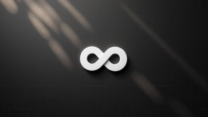 Poster - White Infinity Symbol on Dark Surface with Sunlight Creating Gentle Shadows