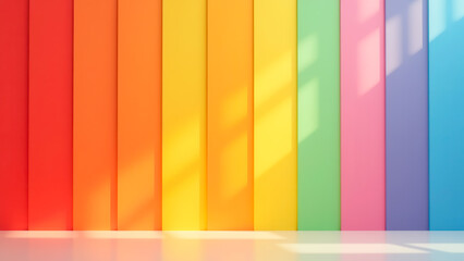 Poster - Vibrant Colored Wall Panels with Bright Shadows Casting on Floor in Modern Interior Design Space