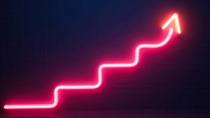 Poster - Neon Light Arrow Representing Growth and Progress in a Dark Background