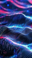 Poster - Abstract waves glow with vertical aligned dotted pattern and fluid lines. Vivid colors create digital landscape from flowing data streams. Vertical video