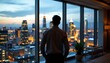 © NAD SANG PAP - Young Businessman Standing in Modern Office Overlooking Cityscape at Dusk Professional Environment Ambition