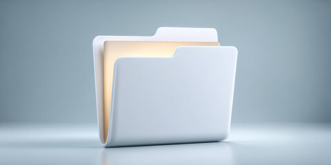 Poster - Glowing folder icon with soft light inside on smooth surface, symbolizing digital data storage and organization