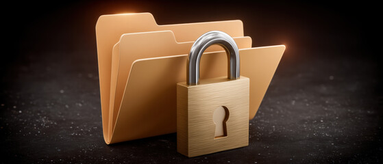 Poster - Folder with lock symbolizing data security and privacy protection on dark background