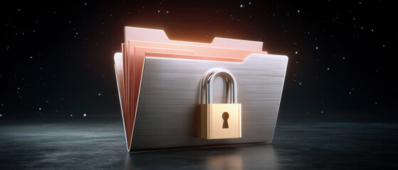 Poster - Data folder with lock symbol representing secure file storage and protection in digital environment
