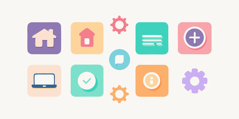 Colorful App Icons Home, Settings, Add, Info, and Checkmark