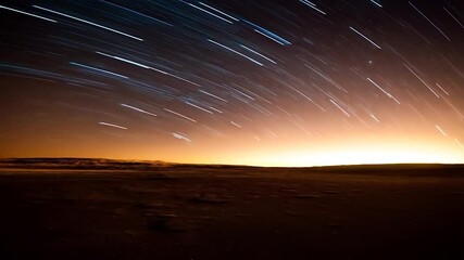 Star trails over flat landscape