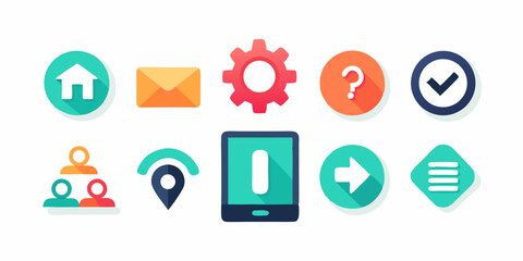 Collection of Colorful Flat Design UI Icons for Website and Mobile App Development