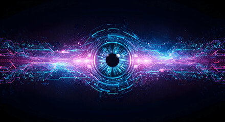Poster - Abstract Digital Eye with Neon Lights and Data Streams