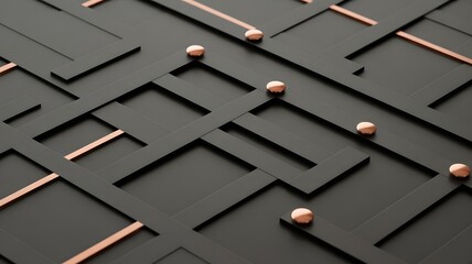 Aufkleber - Abstract geometric background with black strips copper lines and spheres modern design