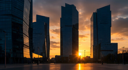 Aufkleber - City Skyline at Sunset with Modern Skyscrapers
