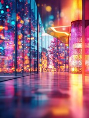 Poster - Vibrant high tech interior with colorful bokeh lights and modern design
