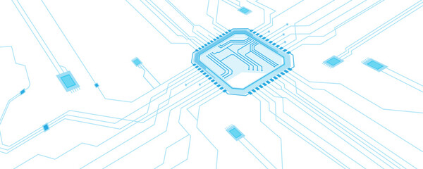Aufkleber - Abstract white blue digital technology futuristic circuit board background design. Technology dots lines connect network background.